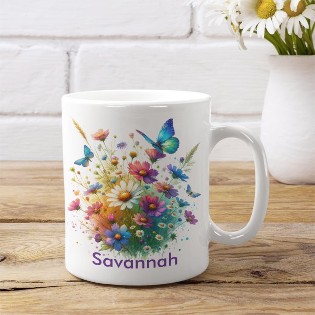 Mug Fleurs colorées personnalisées et papillons (Créateur téléchargé)