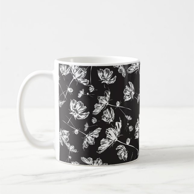 Mug Fleurs cosmos blanches : motif isolé. (Gauche)