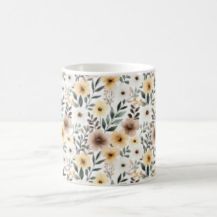 Mug Fleurs Crème Marron Jaune