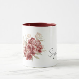 Mug Fleurs Crème Rouge