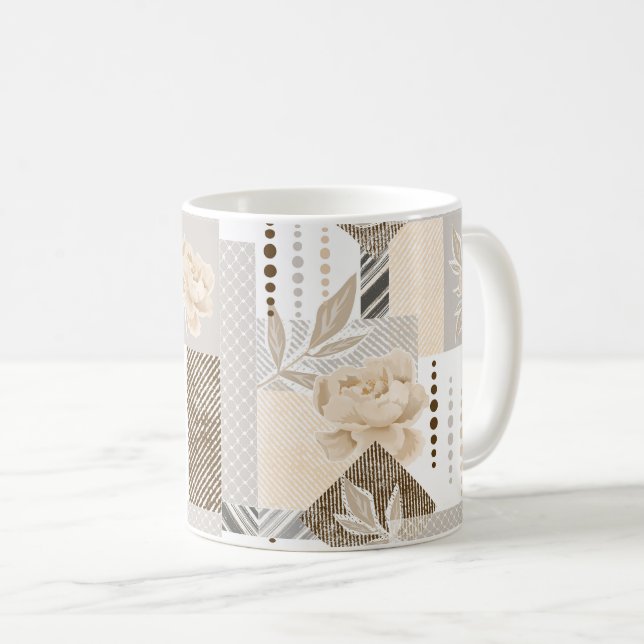 Mug Fleurs crème sur fond blanc (Devant droit)
