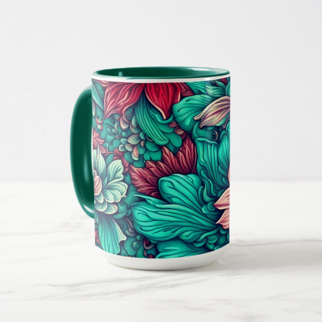 Mug Fleurs cyan Fleurs surréalistes  (Devant gauche)