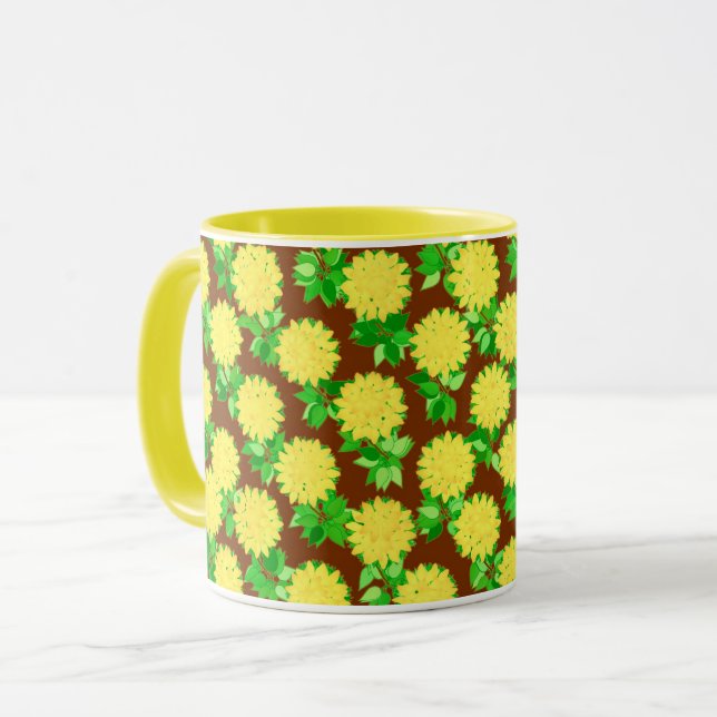 Mug Fleurs dahlia en jaune et chocolat (Devant gauche)