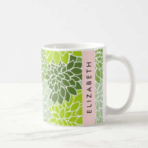 Mug Fleurs Dahlia Vertes, Motif Floral, Votre Nom
