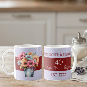 Mug fleurs d'anniversaire de rubis 40ème noms violet