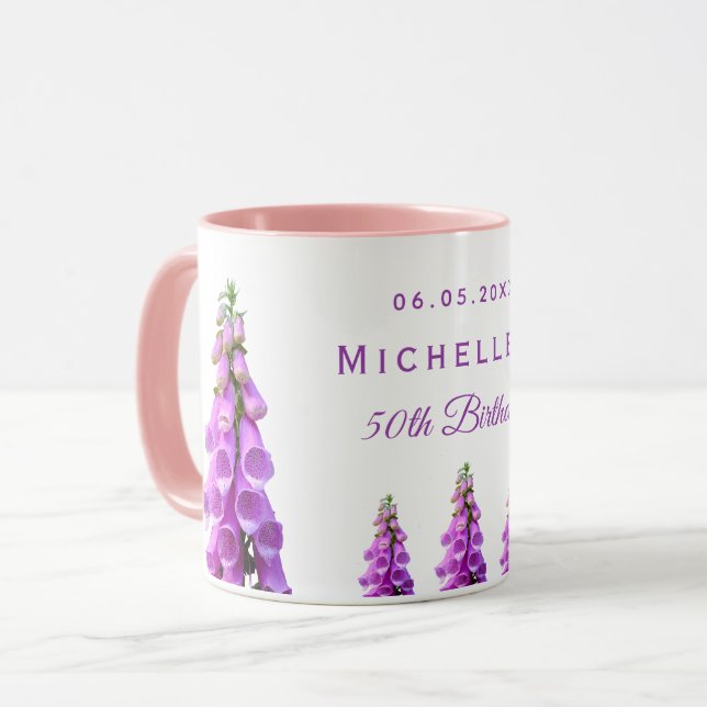 Mug Fleurs d'anniversaire fleur sauvage rose violet (Devant gauche)