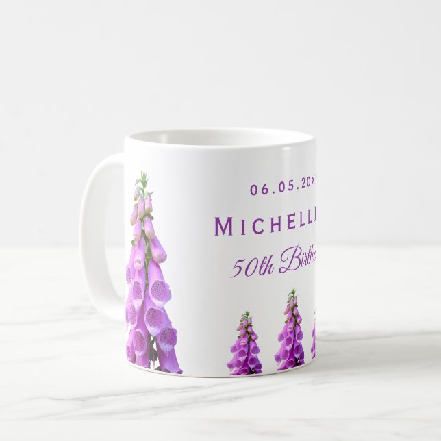 Mug Fleurs d'anniversaire fleur sauvage rose violet (Devant gauche)