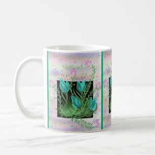 Mug Fleurs dans le mur, Turquoise Coupe personnalisée