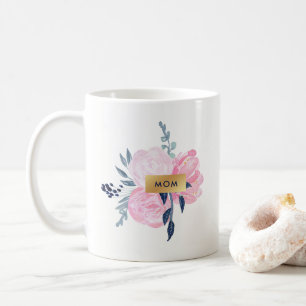 Mug Fleurs d'aquarelle marine et blush pour maman
