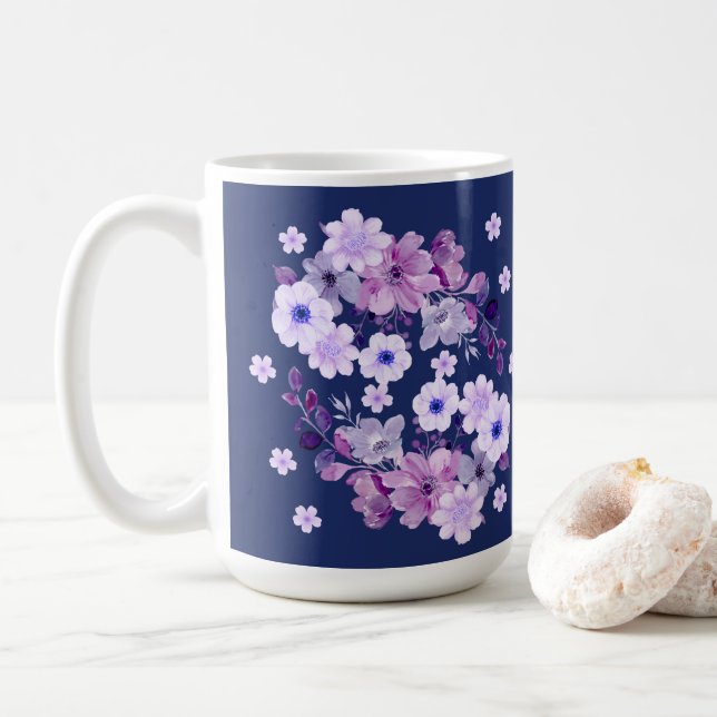 Mug Fleurs d'aquarelle Pastel Violet (Avec donut)