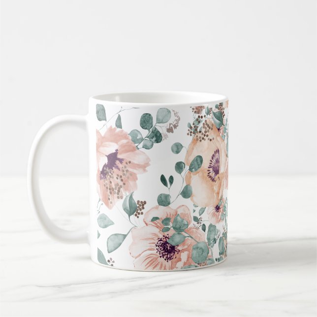 Mug Fleurs d'aquarelle rose chic (Gauche)