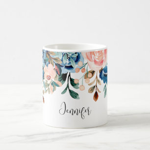 Mug Fleurs d'aquarelle rose et bleu