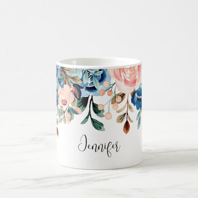 Mug Fleurs d'aquarelle rose et bleu (Centre)
