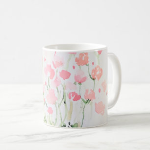 Mug Fleurs d'aquarelle rose et verte délicates