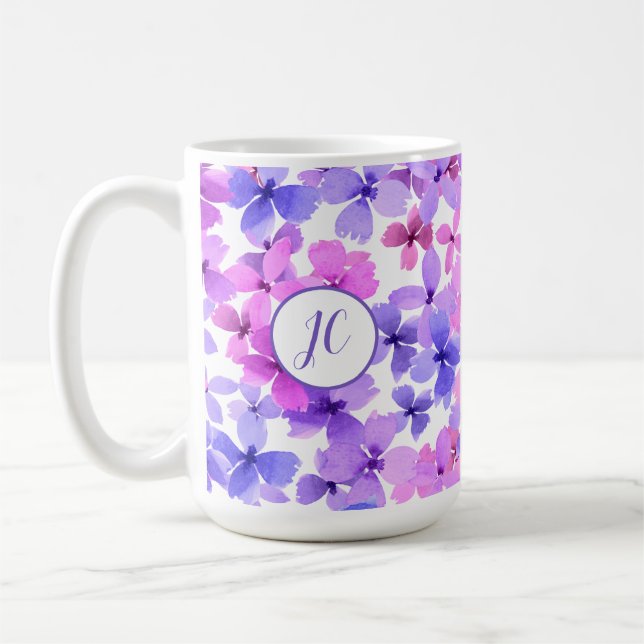 Mug Fleurs d'aquarelle rose et violet (Gauche)