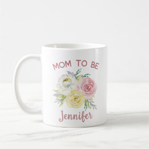 Mug Fleurs d'aquarelle rose personnalisée Maman à être