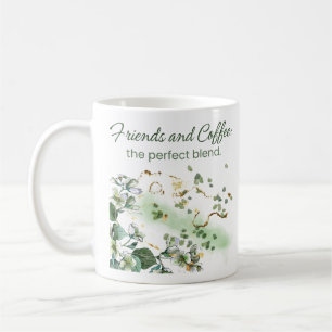 Mug Fleurs d'aquarelle verte "amis et café"