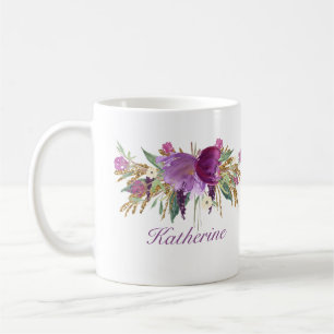 Mug Fleurs d'aquarelle violette et or