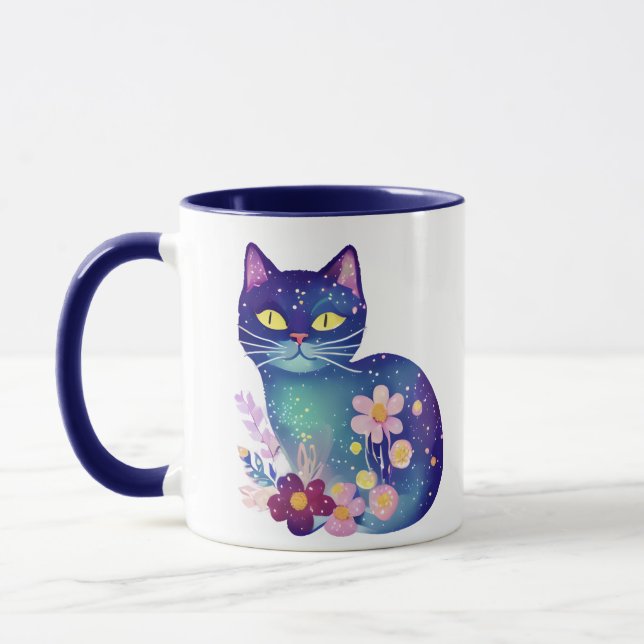 Mug Fleurs d'art folklorique personnalisées et chats (Gauche)