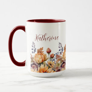 Mug Fleurs d'automne à l'aquarelle pour Thanksgiving-