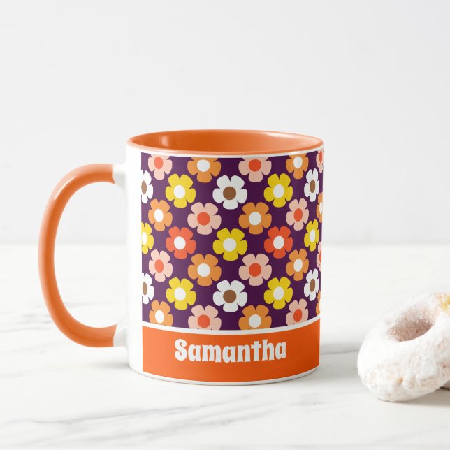 Mug Fleurs d'automne rétro Motif pourpre (Avec donut)