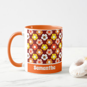 Mug Fleurs d'automne rétro Motif Rouge