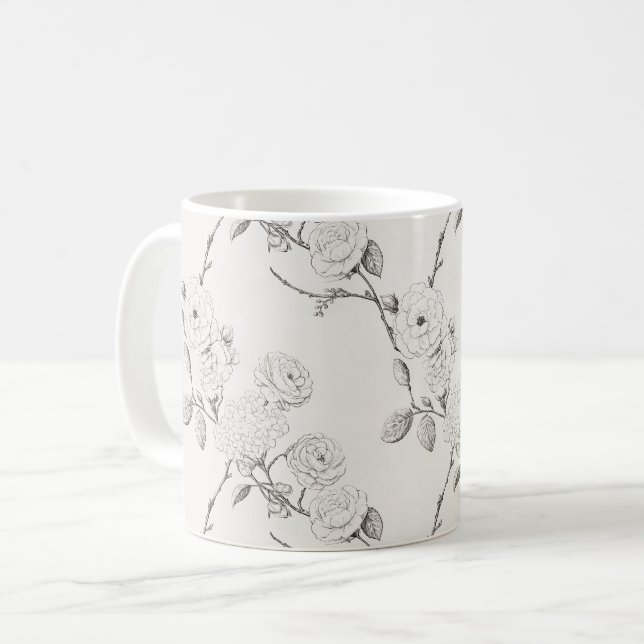 Mug Fleurs de automne noires crème (Devant gauche)