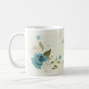 Mug fleurs de blanc bleu verdure
