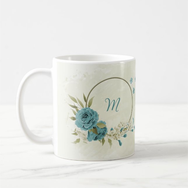 Mug fleurs de blanc bleu verdure  (Gauche)