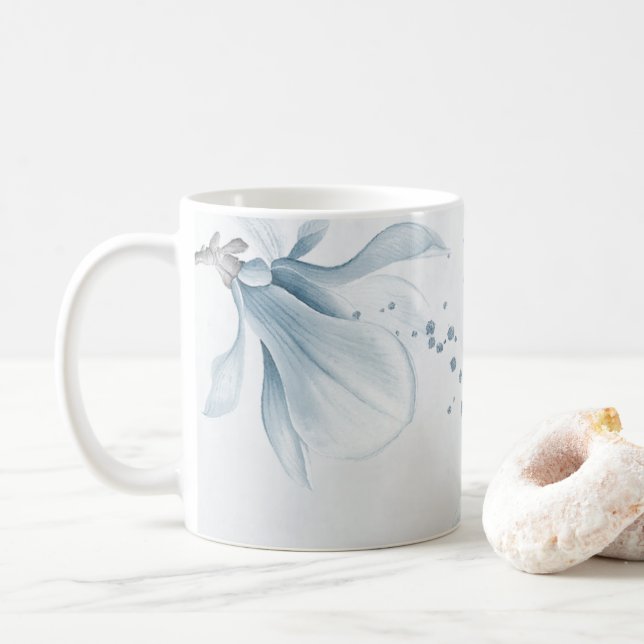 Mug fleurs de bleu poussiéreux de marine botanique  (Avec donut)