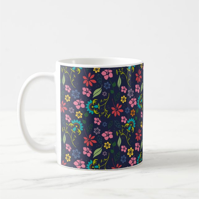 Mug Fleurs de Bohême Fille Marine Bleu et Rose (Gauche)