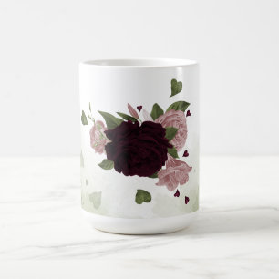Mug fleurs de burgogne rose saumon verdure