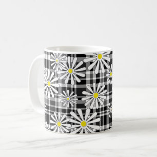 Mug Fleurs de camomille blanche sur fond à carreaux no