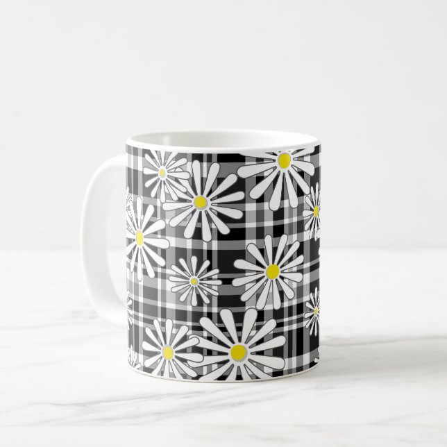 Mug Fleurs de camomille blanche sur fond à carreaux no (Devant gauche)
