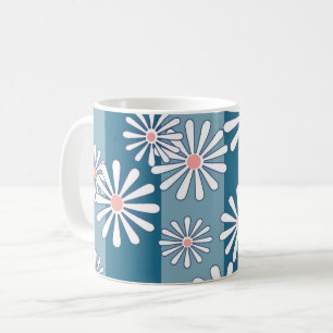 Mug Fleurs de camomille blanche sur fond bleu rayé