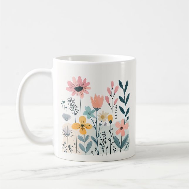 Mug Fleurs de cartons mignonnes Aquarelle Florale Dess (Gauche)