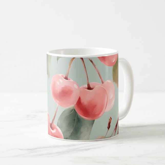 Mug Fleurs de cerisier et cerises Art de printemps  (Devant droit)