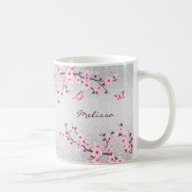 Mug Fleurs de cerisier Parties scintillant d'argent Mo (Droite)
