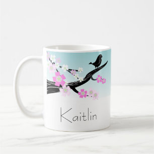 Mug Fleurs de cerisier personnalisables d'oiseau de