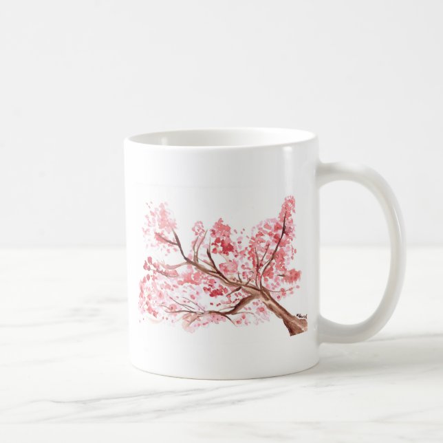 Mug Fleurs de cerisier rose aquarelle Sakura (Droite)