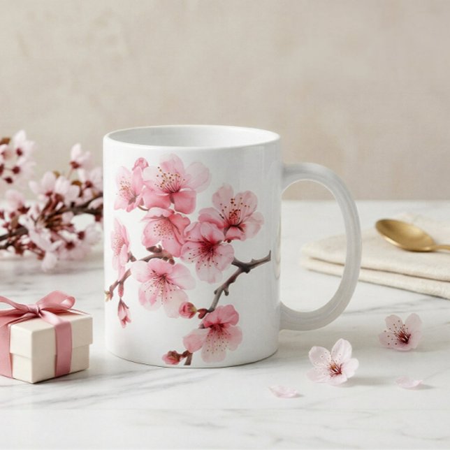 Mug Fleurs de cerisier rose blanc (Créateur téléchargé)