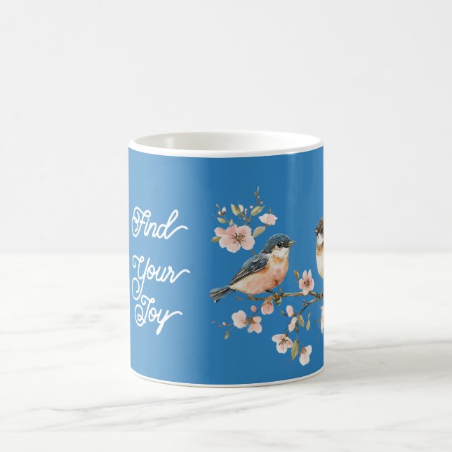 Mug Fleurs de cerisier roses Joie oiseaux bleus (Centre)