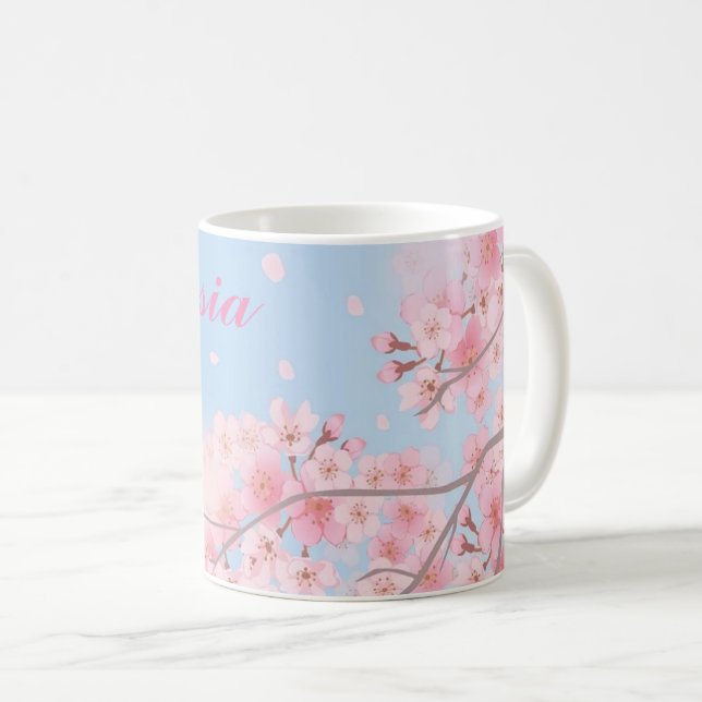 Mug Fleurs de cerisiers roses douces avec votre nom (Devant droit)
