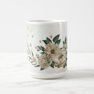 Mug fleurs de champagne romantiques et feuilles vertes