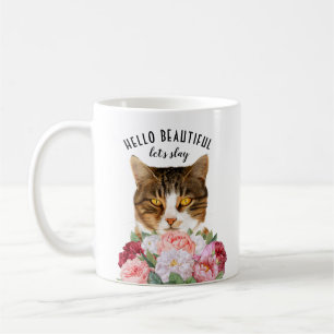 Mug Fleurs de chats amusantes Bonjour belle