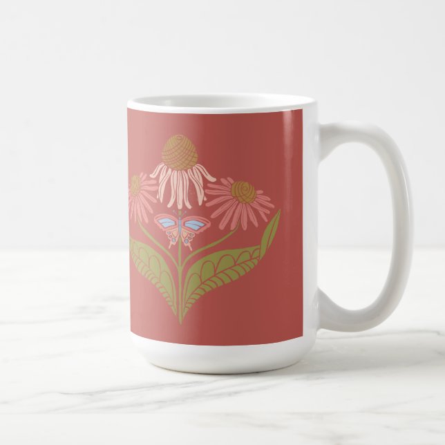 Mug Fleurs de cône Kansas 15 oz, rose, corail, vert (Droite)