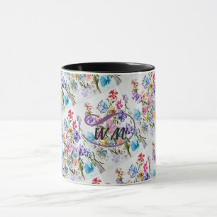 MUG FLEURS DE COULEUR D'EAU BLANC