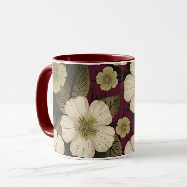 Mug Fleurs de crème élégantes sur arrière - plan Bourg (Devant gauche)