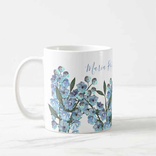 Mug Fleurs de Delphinium Bleu Simple Botanique Floral (Gauche)