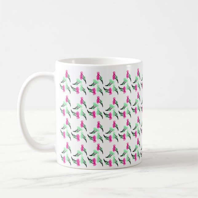 Mug Fleurs de doodle rose motif vert (Gauche)